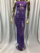 Sequins 4 Way Stretch Shiny Fabric with Triangle Net Pattern - Lilac - Fabric Sold by The Yard