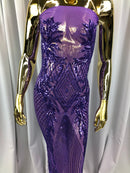 Sequins 4 Way Stretch Shiny Fabric with Triangle Net Pattern - Lilac - Fabric Sold 4 Yards 1/2