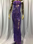 Sequins 4 Way Stretch Shiny Fabric with Triangle Net Pattern - Lilac - Fabric Sold 4 Yards 1/2