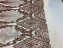 Sequins 4 Way Stretch Shiny Fabric with Triangle Net Pattern - Blush Peach - Fabric Sold by The Yard