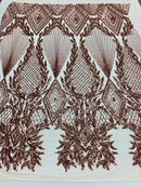 Sequins 4 Way Stretch Shiny Fabric with Triangle Net Pattern - Blush Peach - Fabric Sold by The Yard