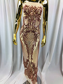 Sequins 4 Way Stretch Shiny Fabric with Triangle Net Pattern - Blush Peach - Fabric Sold by The Yard