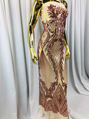 Sequins 4 Way Stretch Shiny Fabric with Triangle Net Pattern - Blush Peach - Fabric Sold by The Yard