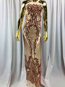 Sequins 4 Way Stretch Shiny Fabric with Triangle Net Pattern - Blush Peach - Fabric Sold by The Yard