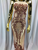 Sequins 4 Way Stretch Shiny Fabric with Triangle Net Pattern - Blush Peach - Fabric Sold by The Yard