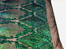 Sequins 4 Way Stretch Shiny Fabric with Triangle Net Pattern - Jade Blue Green - Sold by The Yard