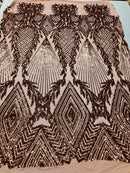 Sequins 4 Way Stretch Shiny Fabric with Triangle Net Pattern - Dusty Rose - Fabric Sold by The Yard