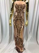 Sequins 4 Way Stretch Shiny Fabric with Triangle Net Pattern - Dusty Rose - Fabric Sold by The Yard