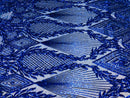 Sequins 4 Way Stretch Shiny Fabric with Triangle Net Pattern - Royal Blue - Fabric Sold by The Yard