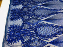 Sequins 4 Way Stretch Shiny Fabric with Triangle Net Pattern - Royal Blue - Fabric Sold by The Yard