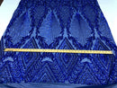 Sequins 4 Way Stretch Shiny Fabric with Triangle Net Pattern - Royal Blue - Fabric Sold by The Yard