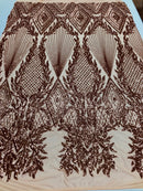 Sequins 4 Way Stretch Shiny Fabric with Triangle Net Pattern - Khaki  - Fabric Sold by The Yard