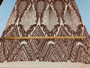Sequins 4 Way Stretch Shiny Fabric with Triangle Net Pattern - Khaki  - Fabric Sold by The Yard