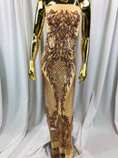 Sequins 4 Way Stretch Shiny Fabric with Triangle Net Pattern - Khaki  - Fabric Sold by The Yard