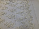 Floral 3D - Ivory Beaded Embroided Pattern with Pearls High Quality Fabric Sold by The Yard
