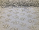 Floral 3D - Ivory Beaded Embroided Pattern with Pearls High Quality Fabric Sold by The Yard