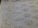 Floral 3D - Ivory Beaded Embroided Pattern with Pearls High Quality Fabric Sold by The Yard