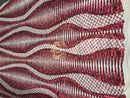 4 Way Stretch - Burgundy - Horizontal Line Design Sequins On Stretch Mesh By The Yard