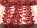 Floral 3D - Pink Beaded Embroided Pattern with Pearls High Quality Fabric Sold by The Yard