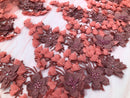 Floral 3D - Pink Beaded Embroided Pattern with Pearls High Quality Fabric Sold by The Yard
