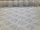Floral 3D - Off-White Beaded Embroided Pattern with Pearls High Quality Fabric Sold by The Yard