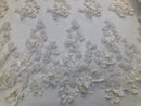 Floral 3D - Off-White Beaded Embroided Pattern with Pearls High Quality Fabric Sold by The Yard