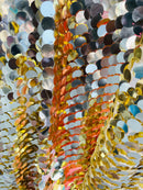 Circle Sequins - Gold/ Silver Two Tone -  Big Sequins On Mesh Fabric Sold By The Yard