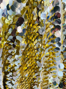 Circle Sequins - Gold/ Silver Two Tone -  Big Sequins On Mesh Fabric Sold By The Yard