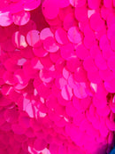 Circle Sequins - Pink -  Big Sequins On Mesh Fabric Sold By The Yard