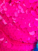 Circle Sequins - Pink -  Big Sequins On Mesh Fabric Sold By The Yard