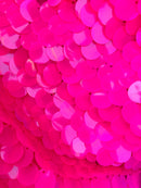 Circle Sequins - Pink -  Big Sequins On Mesh Fabric Sold By The Yard
