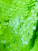 Circle Sequins - Lime Green -  Big Sequins On Mesh Fabric Sold By The Yard