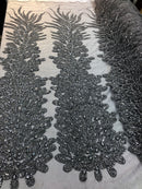 Peacock Feathers Silver Beaded Peacock Feathers Embroider On Mesh Dress-Prom-Gown By 2 Feathers