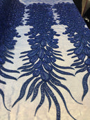 Peacock Feathers Royal Blue Beaded Peacock Feathers Embroider On Mesh Dress-Prom-Gown By 2 Feathers