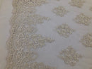 Beaded Fabric By The Yard Ivory Embroidered Pattern Beaded On A Mesh For Bridal Veil Flower Wedding