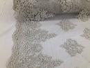 Beaded Fabric By The Yard Of White Embroidered Pattern Beaded On A Mesh For Bridal Veil  Wedding