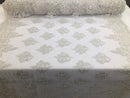 Beaded Fabric By The Yard Of White Embroidered Pattern Beaded On A Mesh For Bridal Veil  Wedding