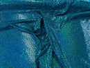 Honeycomb Foil Fabric - Iridescent Turquoise - Hexagon Print On Black Spandex Fabric