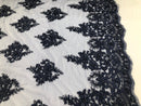 Beaded Fabric By The Yard Navy Embroidered Pattern Beaded On A Mesh For Bridal Veil Flower Wedding