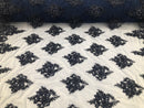 Beaded Fabric By The Yard Navy Embroidered Pattern Beaded On A Mesh For Bridal Veil Flower Wedding