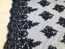Beaded Fabric By The Yard Navy Embroidered Pattern Beaded On A Mesh For Bridal Veil Flower Wedding
