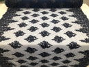 Beaded Fabric By The Yard Navy Embroidered Pattern Beaded On A Mesh For Bridal Veil Flower Wedding