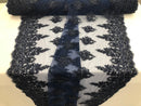 Beaded Fabric By The Yard Navy Embroidered Pattern Beaded On A Mesh For Bridal Veil Flower Wedding