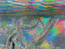 Honeycomb Foil Fabric - Iridescent Silver - Hexagon Print On White Spandex Fabric