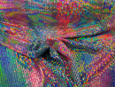 Honeycomb Foil Fabric - Iridescent Silver - Hexagon Print On Blue / Pink Spandex Fabric