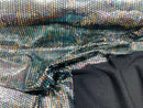Honeycomb Foil Fabric - Iridescent Black - Hexagon Print On Black Spandex Fabric