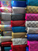 Honeycomb Foil Fabric - Iridescent Silver - Hexagon Print On Blue / Pink Spandex Fabric