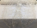 Ivory - Mini 3D Flower Embroidered Mesh Sequins And Beaded Fabric Sold By The Yard