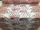 Dusty Rose - Mini 3D Flower Embroidered Mesh Sequins And Beaded Fabric Sold By The Yard