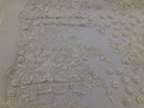 White - Mini 3D Flower Embroidered Mesh Sequins And Beaded Fabric Sold By The Yard